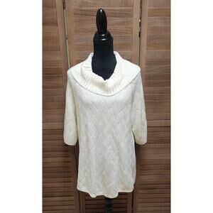 Avenue Womens Chevron-Stitch Cowlneck Ivory 3/4 Sleeve Sweater Plus Size 18/20